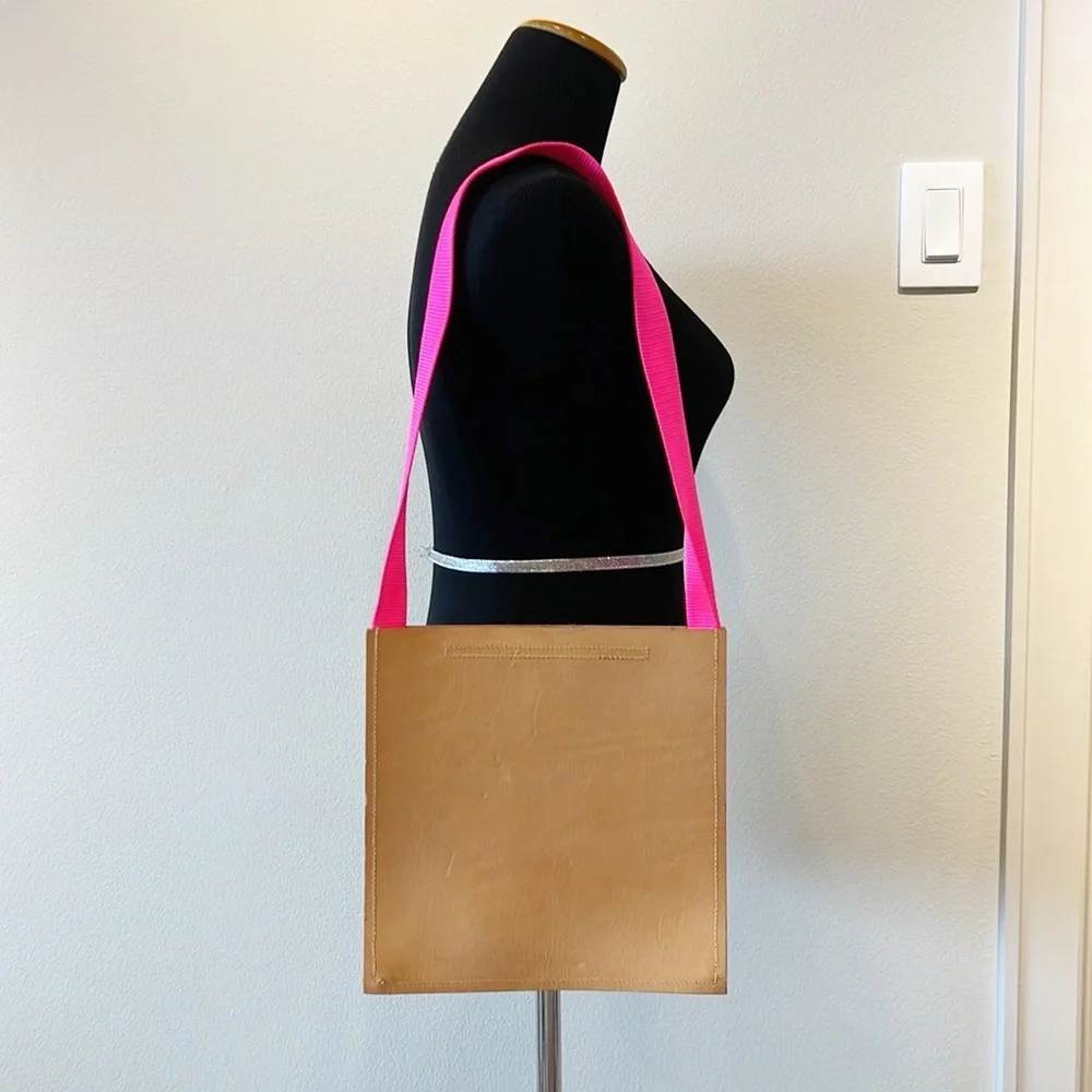 NWOT Julia Gabriel Studio Square Leather Nylon Strap Shoulder Bag